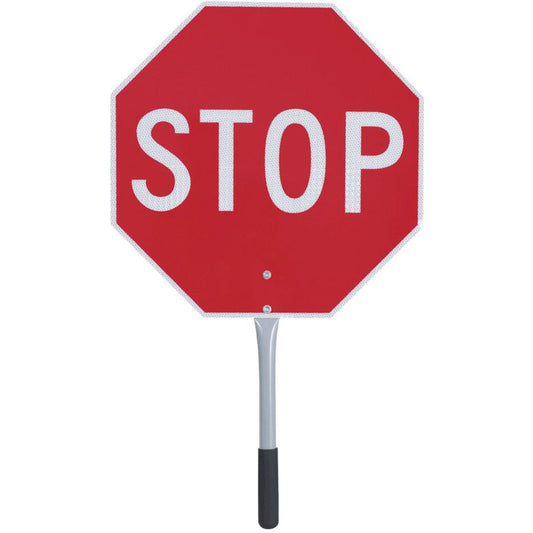 Pioneer 456 Traffic Stop/Slow Paddle, 18" x 18", Aluminum, English