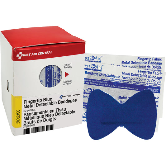 First Aid Central Fingertip Blue Detectable Bandages, Fingertip, Fabric Metal Detectable, Sterile