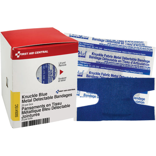 First Aid Central Knuckle Blue Detectable Bandages, Knuckle, Fabric Metal Detectable, Sterile