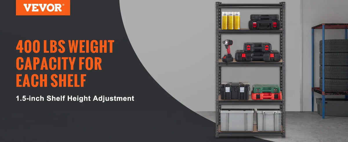 VEVOR Storage Shelving Unit, 5-Tier Adjustable, 2000 lbs Capacity, Heavy Duty Garage Shelves Metal Organizer Utility Rack, Black, 30