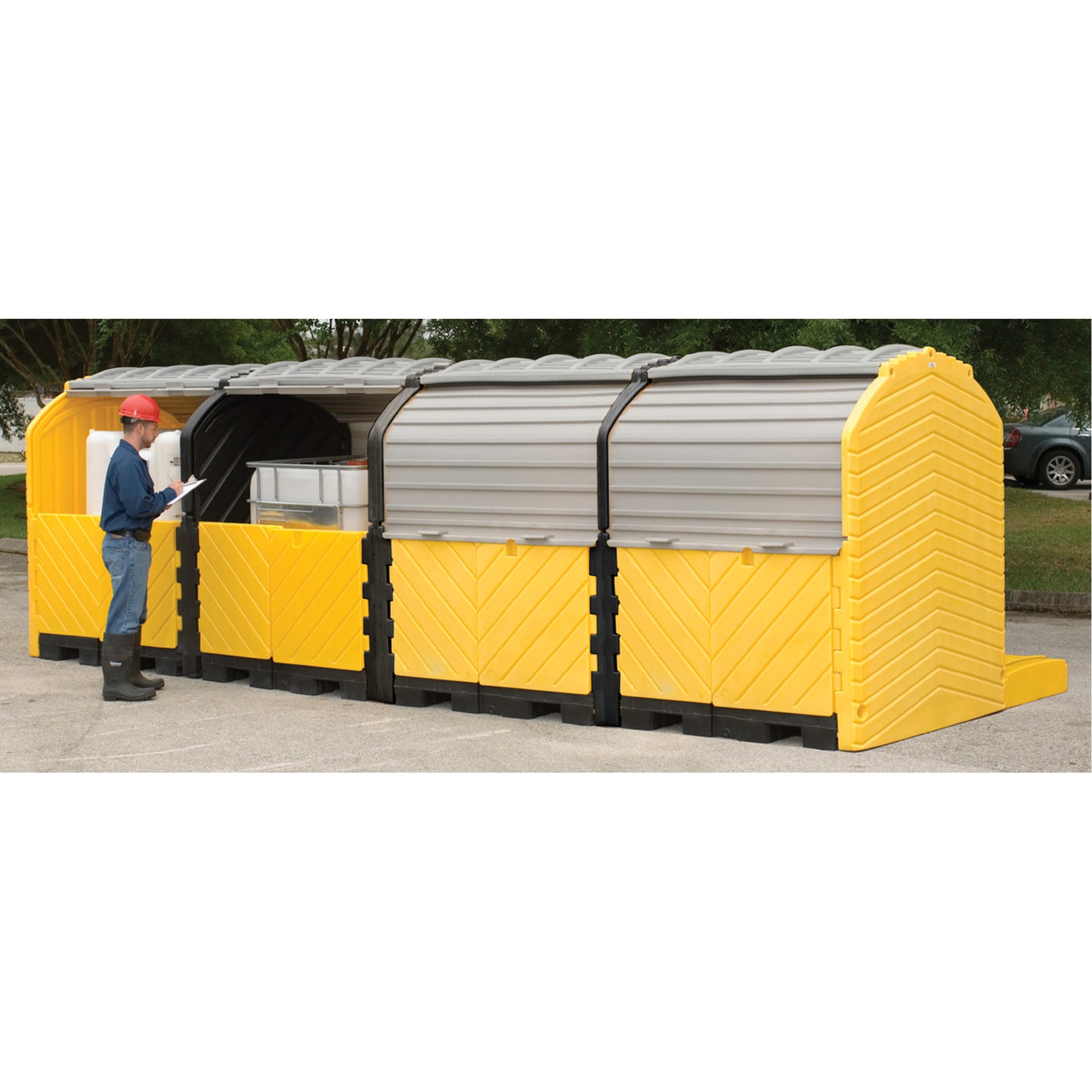 Ultratech Outdoor 4-Tank Ultra-Modular IBC Spill Pallet, 365 US gal. Spill Capacity, 250" x 79" x 93"
