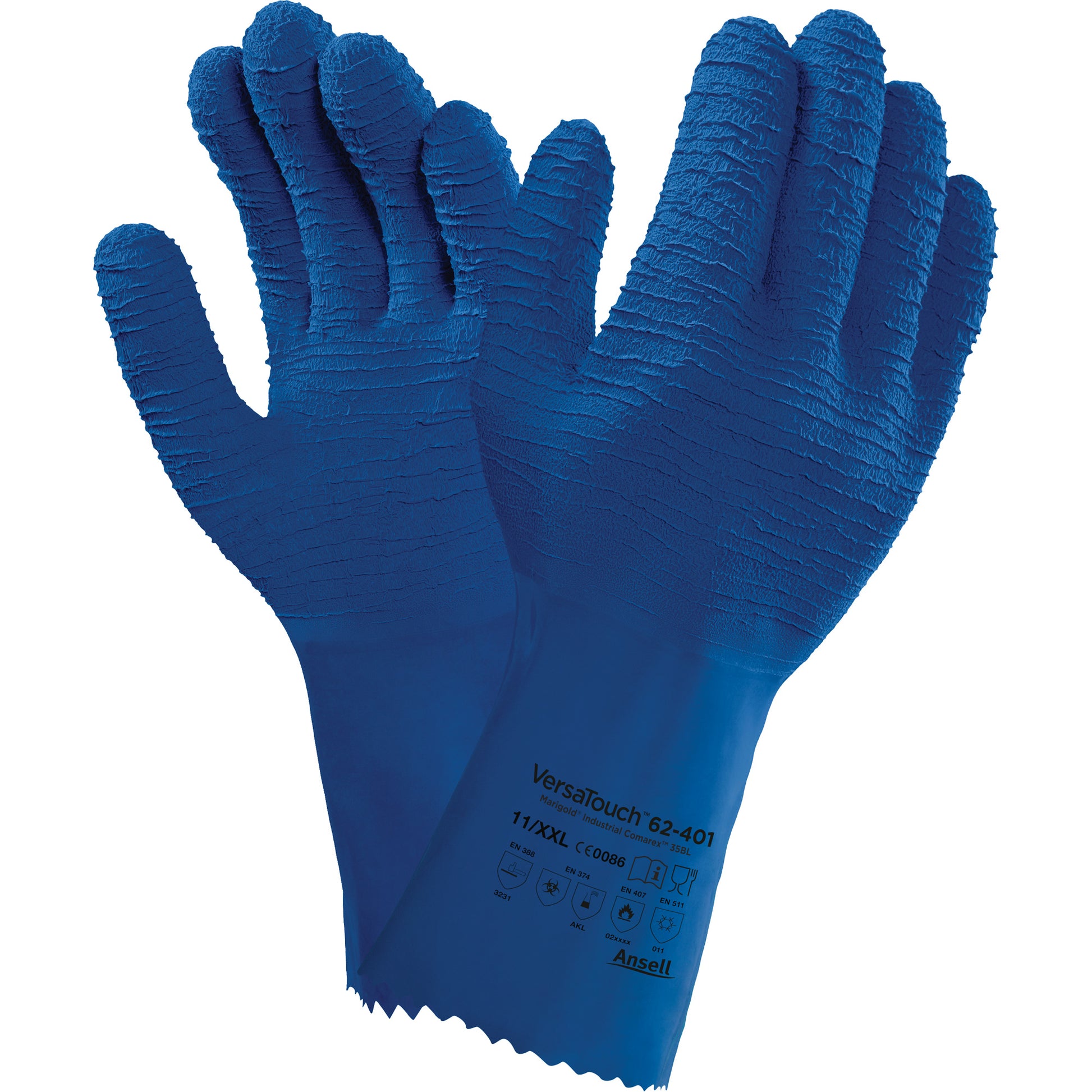 Ansell Alphatec® 62-401 Gloves, Size 8, 12.6" L, Rubber Latex, Cotton Inner Lining