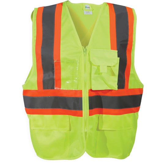  Zipper Safety Vest, High Visibility Lime-Yellow, Medium/Small, Polyester