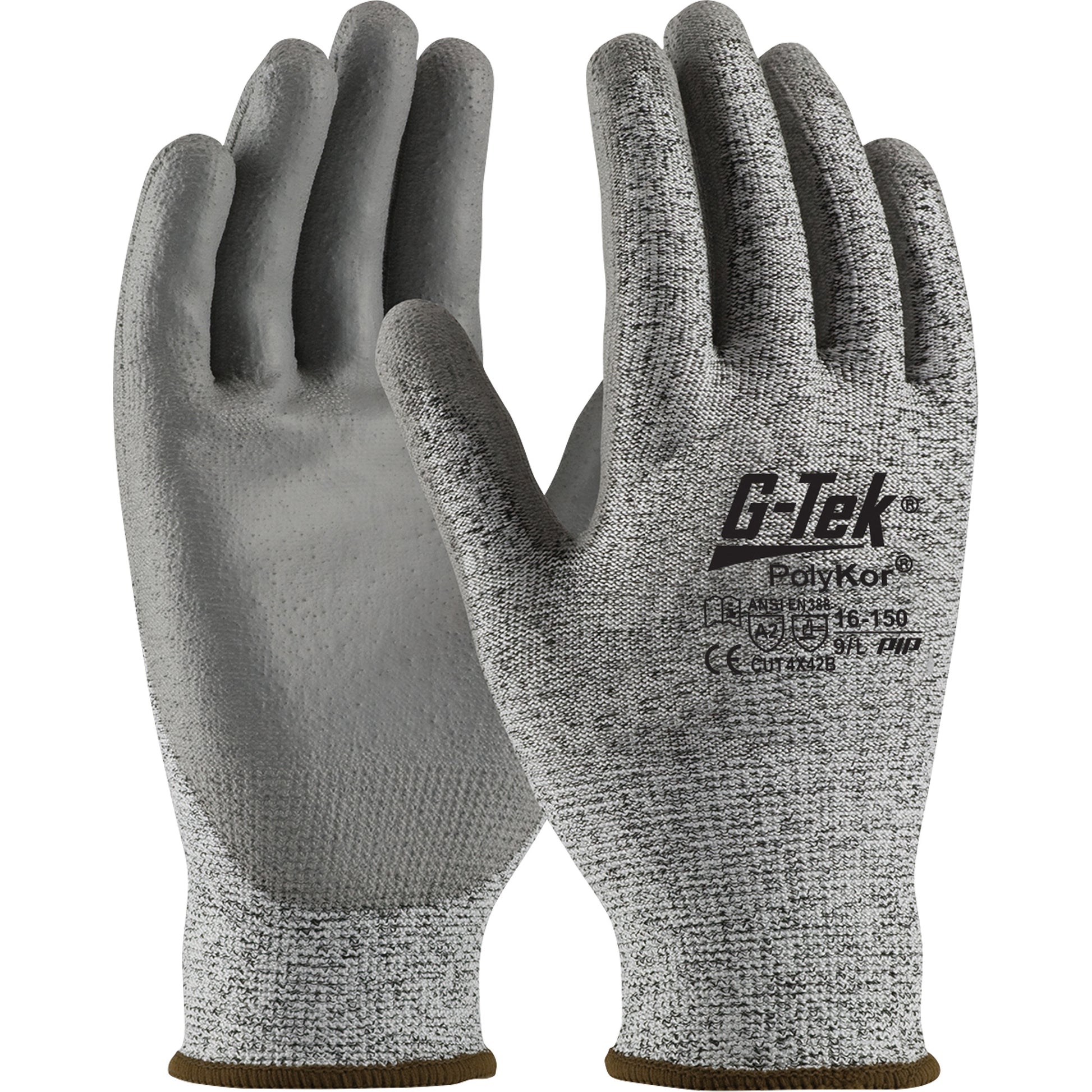 Protective Industrial Products G-Tek® Seamless Knit Cut-Resistant Gloves, Size Large, 13 Gauge, Polyurethane Coated, PolyKor® Shell, ASTM ANSI Level A2/EN 388 Level B