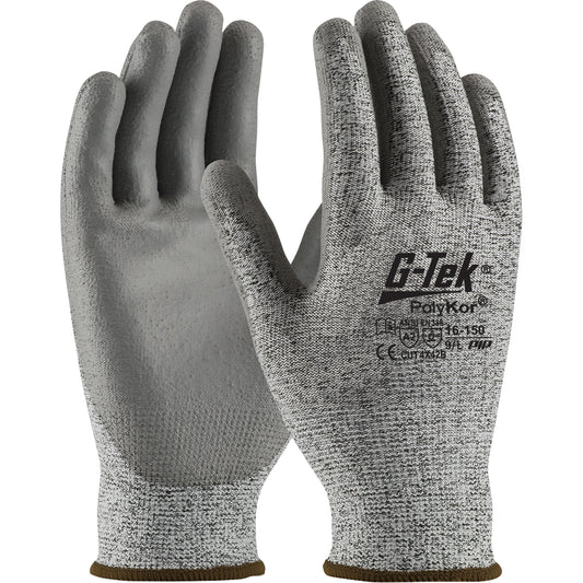 Protective Industrial Products G-Tek® Seamless Knit Cut-Resistant Gloves, Size Large, 13 Gauge, Polyurethane Coated, PolyKor® Shell, ASTM ANSI Level A2/EN 388 Level B