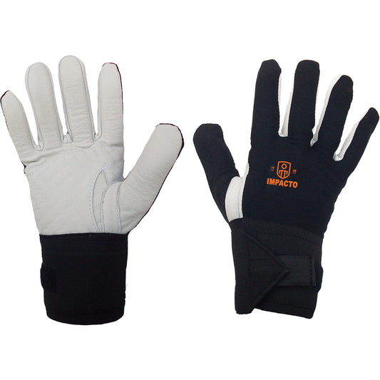 Impacto Right-Hand Anti-Impact Glove, 7/Small, Grain Leather Palm, Elastic Cuff