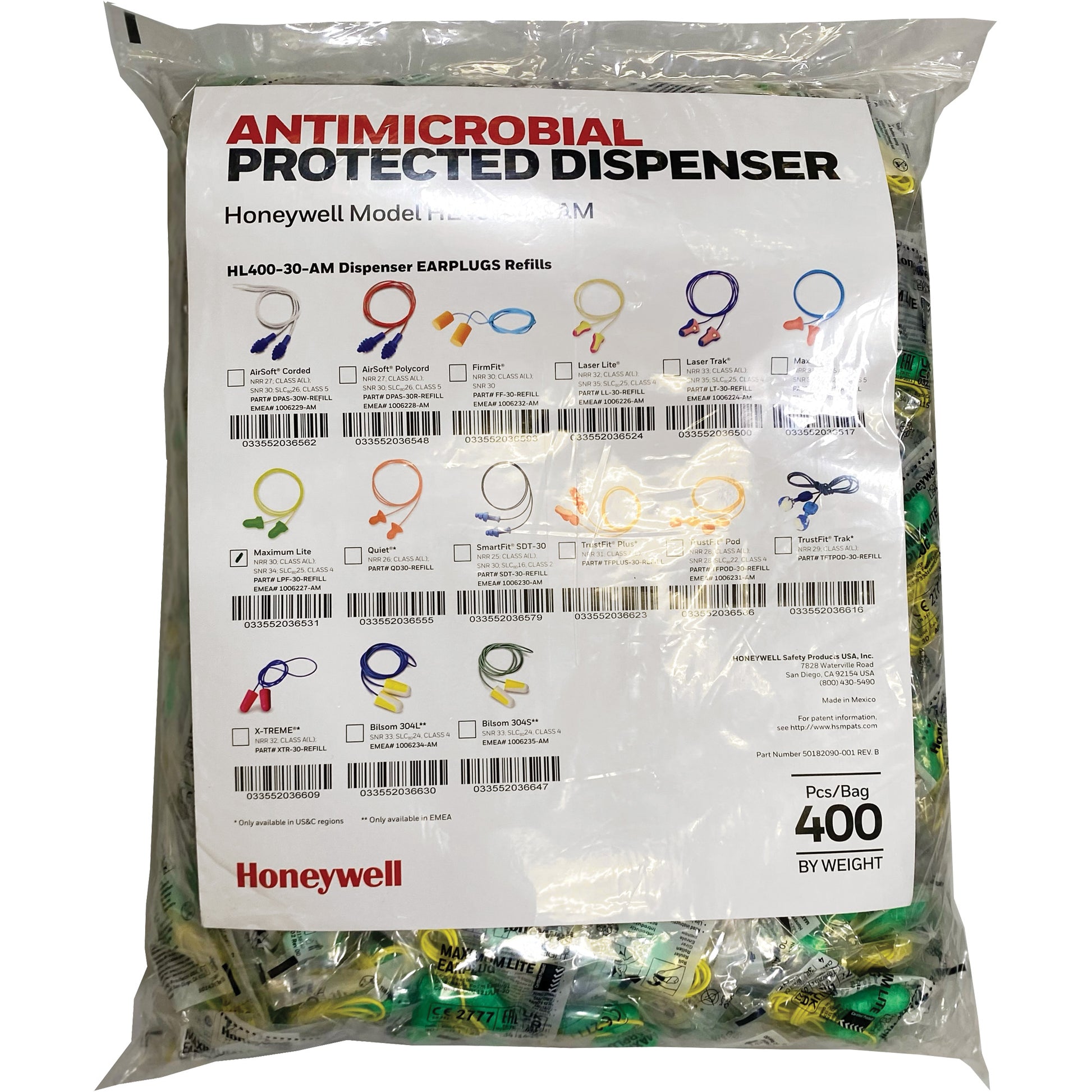 Honeywell LPF-30 Earplugs Refill for HL400 Dispenser, Bulk - Polybag, Corded