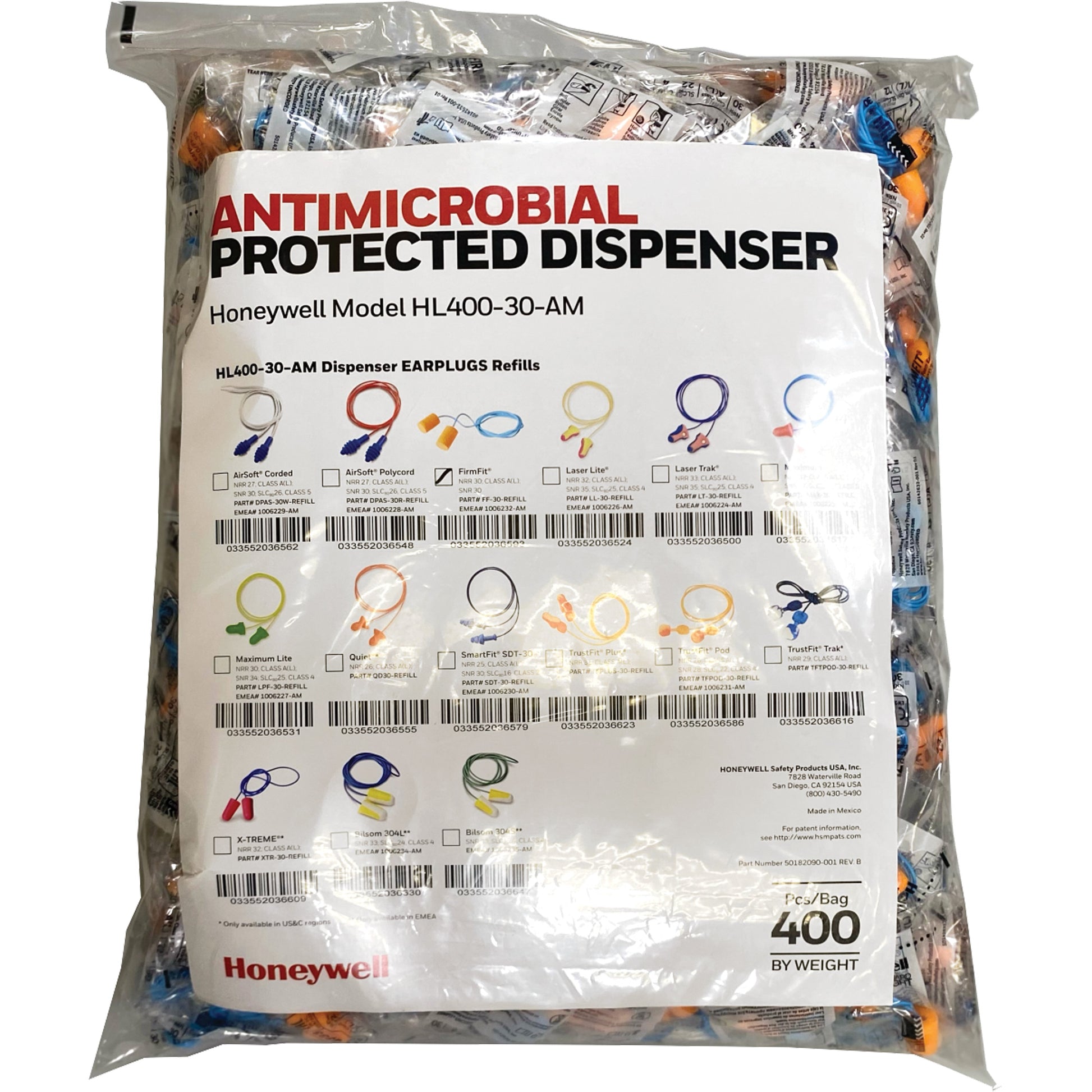 Honeywell FF-30 Earplugs Refill for HL400 Dispenser, Bulk - Polybag, Corded