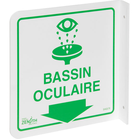 Zenith Safety Products 90° Projecting "Bassin Oculaire" Sign, 8" x 8", Plastic, French with Pictogram