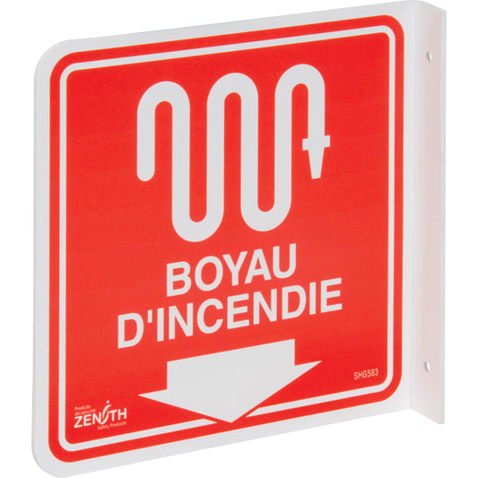 Zenith Safety Products 90° Projecting "Boyau d'Incendie" Sign, 8" x 8", Plastic, French with Pictogram