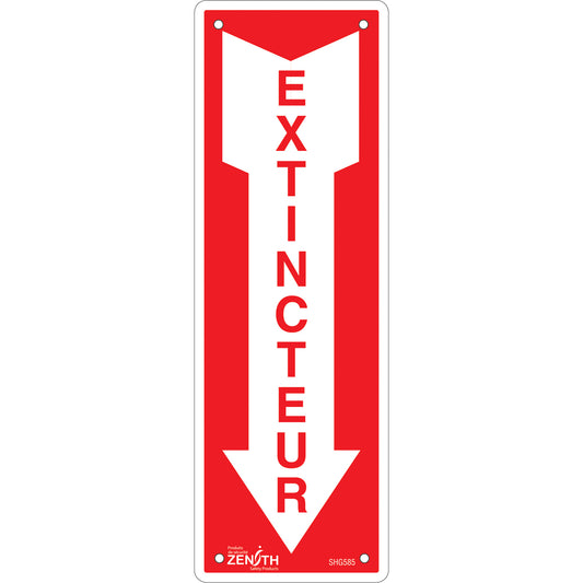 Zenith Safety Products "Extincteur" Sign, 12" x 4", Plastic, French with Pictogram
