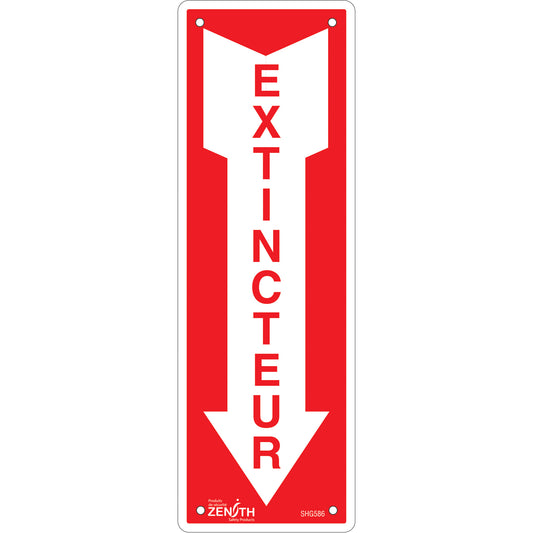 Zenith Safety Products "Extincteur" Sign, 12" x 4", Aluminum, French with Pictogram