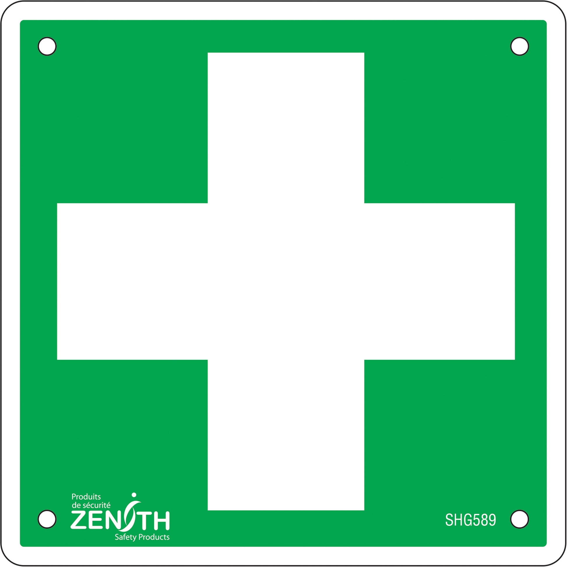 Zenith Safety Products First Aid Sign, 6" x 6", Aluminum, Pictogram