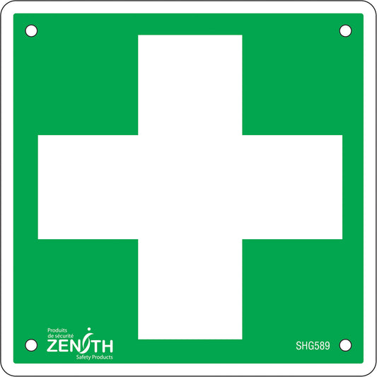 Zenith Safety Products First Aid Sign, 6" x 6", Aluminum, Pictogram