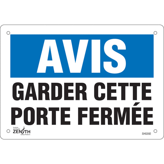 Zenith Safety Products "Porte fermée" Sign, 7" x 10", Vinyl, French