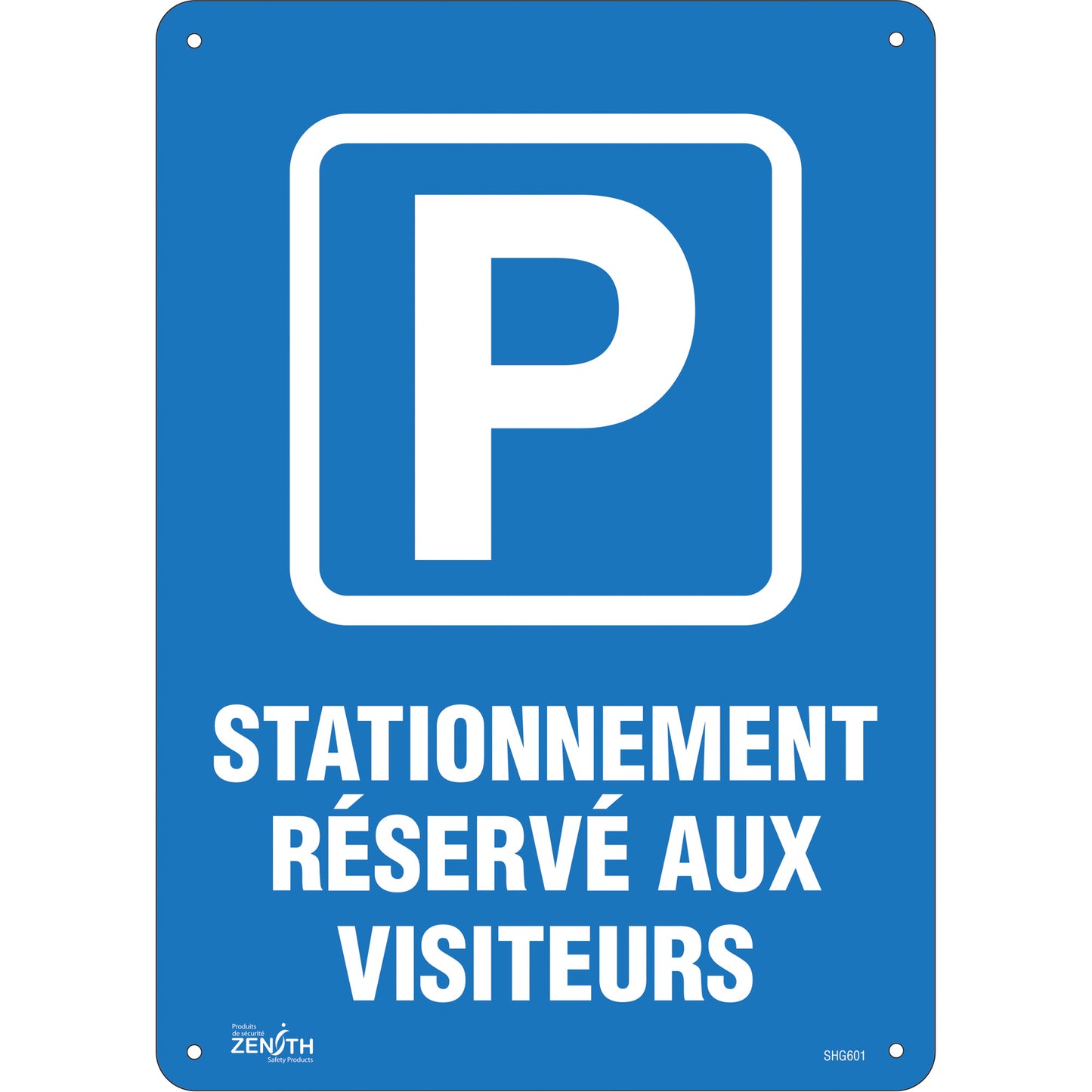 Zenith Safety Products "Stationnement réservé aux visiteurs" Sign, 10" x 14", Plastic, French with Pictogram