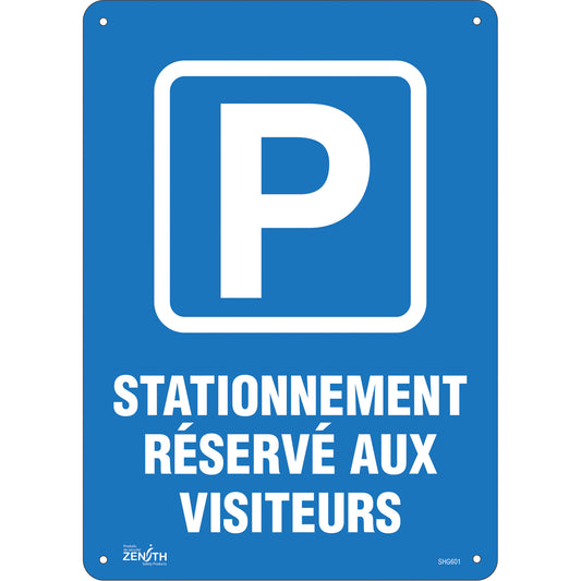 Zenith Safety Products "Stationnement réservé aux visiteurs" Sign, 10" x 14", Plastic, French with Pictogram