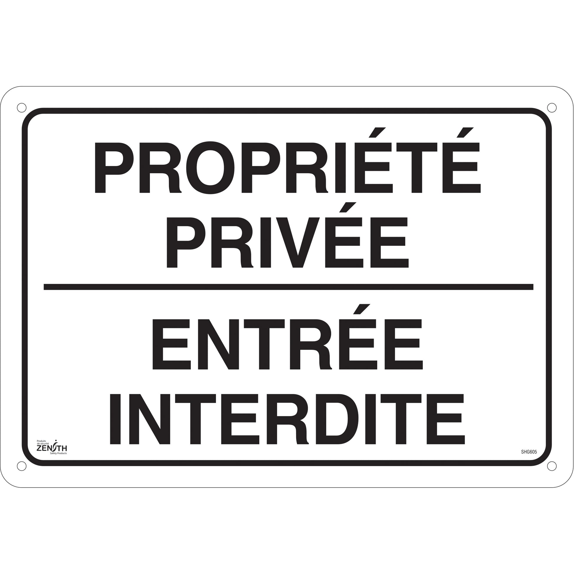 Zenith Safety Products "Propriété privée" Sign, 14" x 20", Aluminum, French