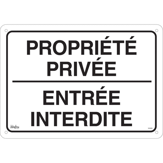 Zenith Safety Products "Propriété privée" Sign, 14" x 20", Aluminum, French