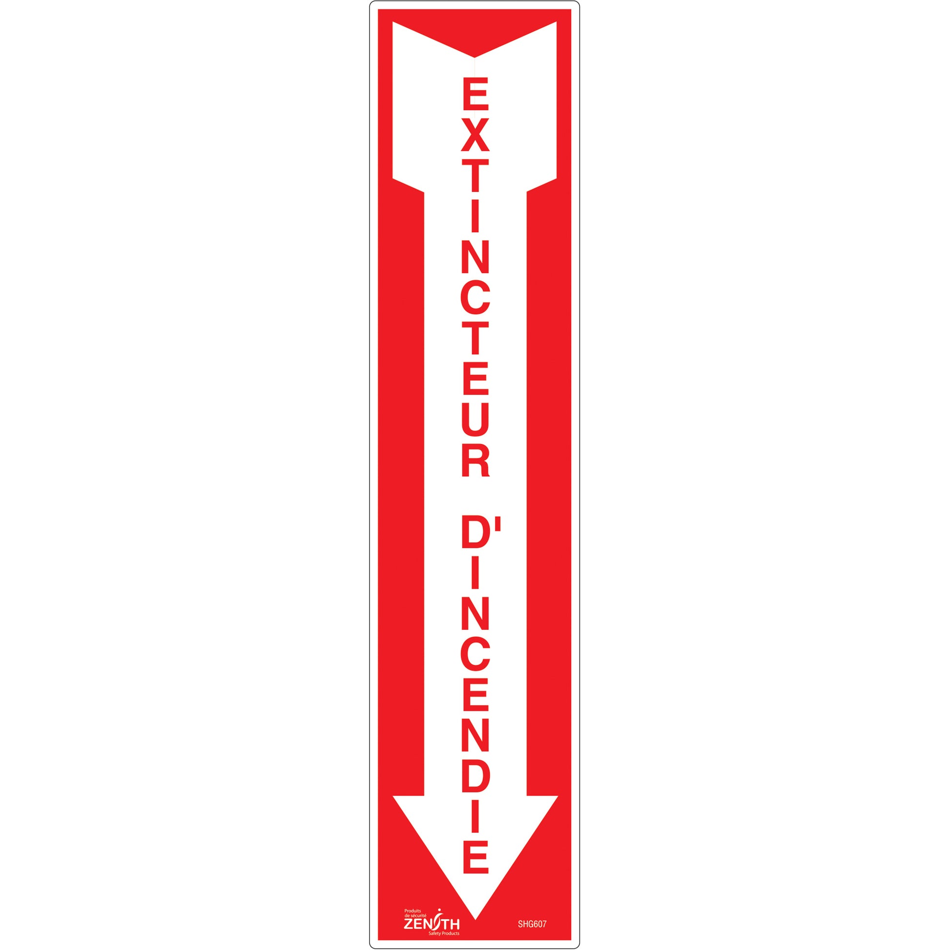 Zenith Safety Products "Extincteur d'incendie" Sign, 4" x 18", Vinyl, French with Pictogram
