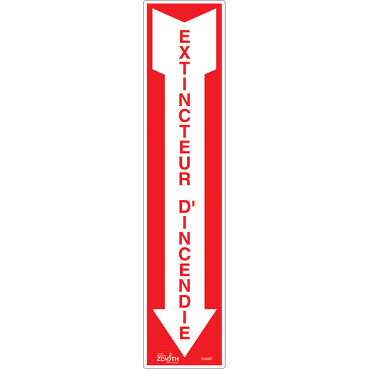 Zenith Safety Products "Extincteur d'incendie" Sign, 4" x 18", Vinyl, French with Pictogram