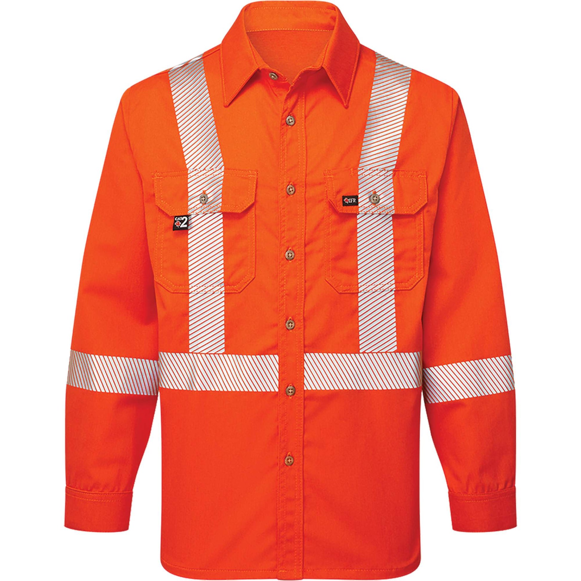IFR Workwear Ultrasoft® Flame Resistant Deluxe Segmented Striped Work Shirt, 3X-Large (Tall), Orange