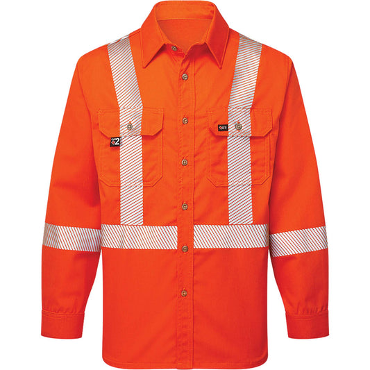 IFR Workwear Ultrasoft® Flame Resistant Deluxe Segmented Striped Work Shirt, 4X-Large, Orange