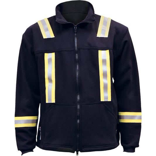 IFR Workwear Flame Resistant Striped Full Zip Fleece Jacket, Medium, Navy Blue