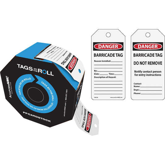 Accuform Signs Danger Barricade Tags, Cardstock, 3" W x 6-1/4" H, English