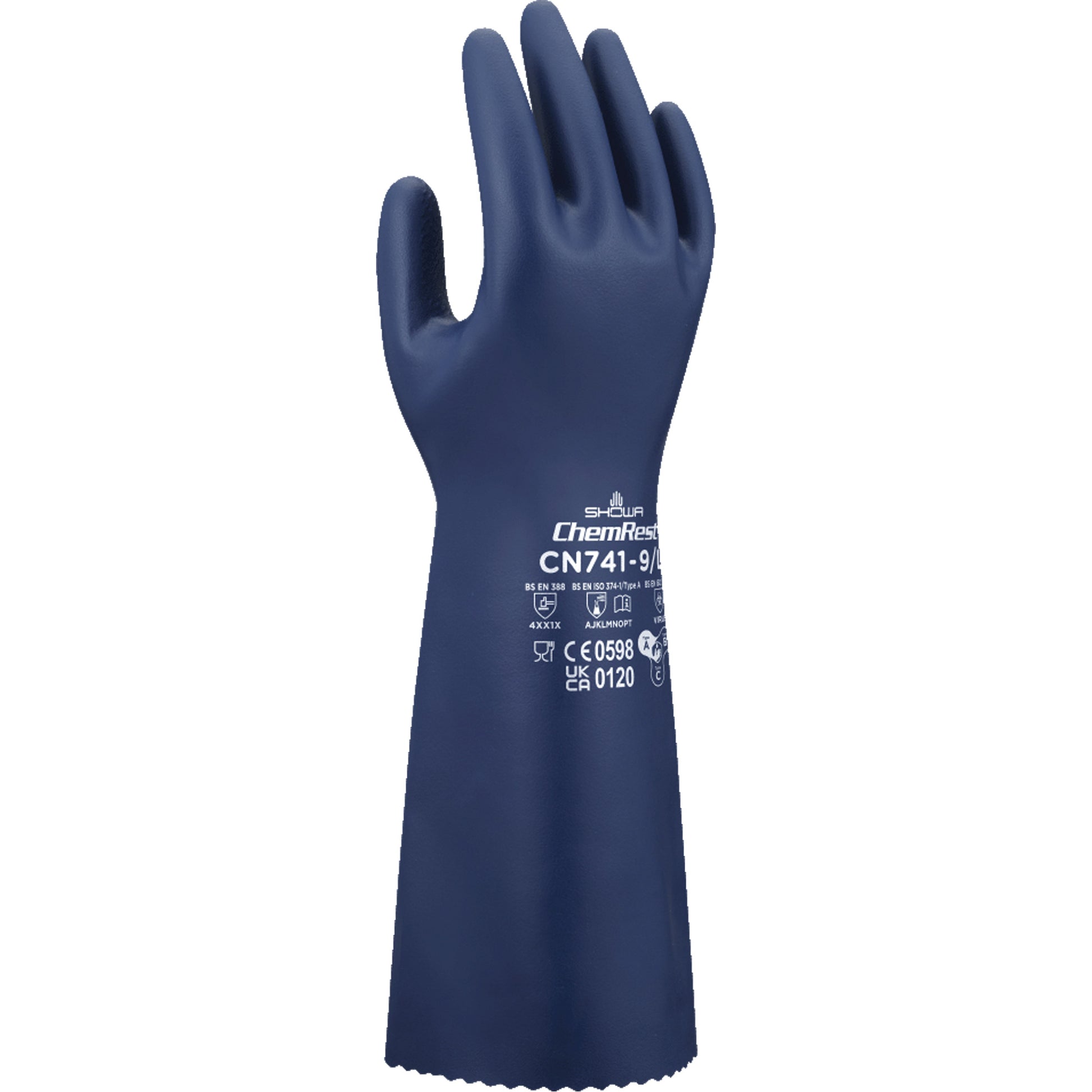 Showa CN741 Chemical-Resistant Gloves, Size Small/7, 15" L, Nitrile, 15-mil
