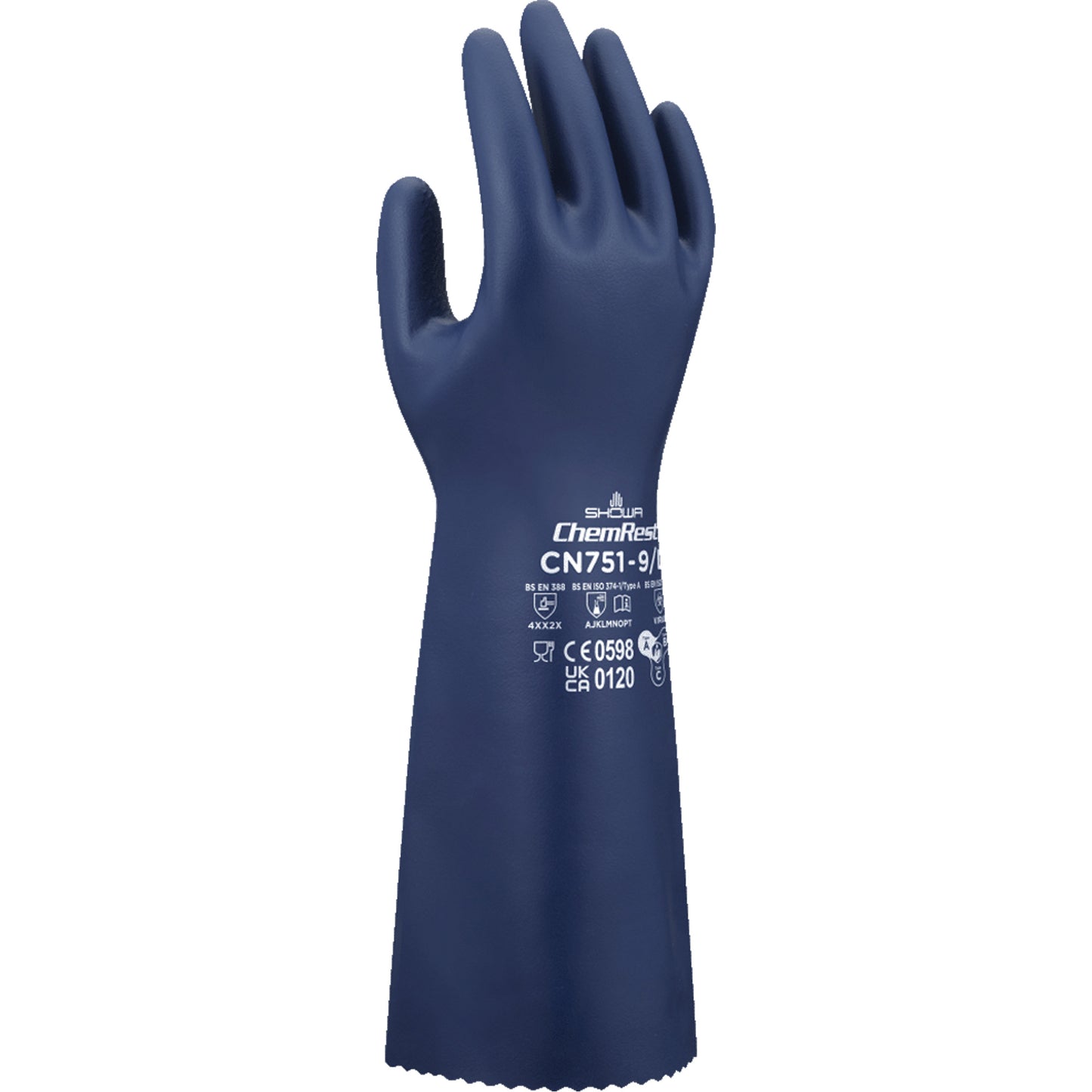 Showa CN751 Chemical-Resistant Gloves, Size Large/9, 15" L, Nitrile, 18-mil