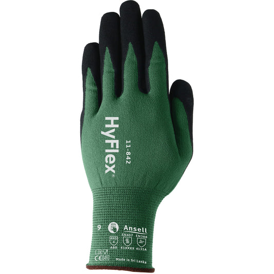 Ansell HyFlex® 11-842 Sustainable Multi-Purpose Gloves, 9, Foam Nitrile Coating, 15 Gauge, Nylon Shell
