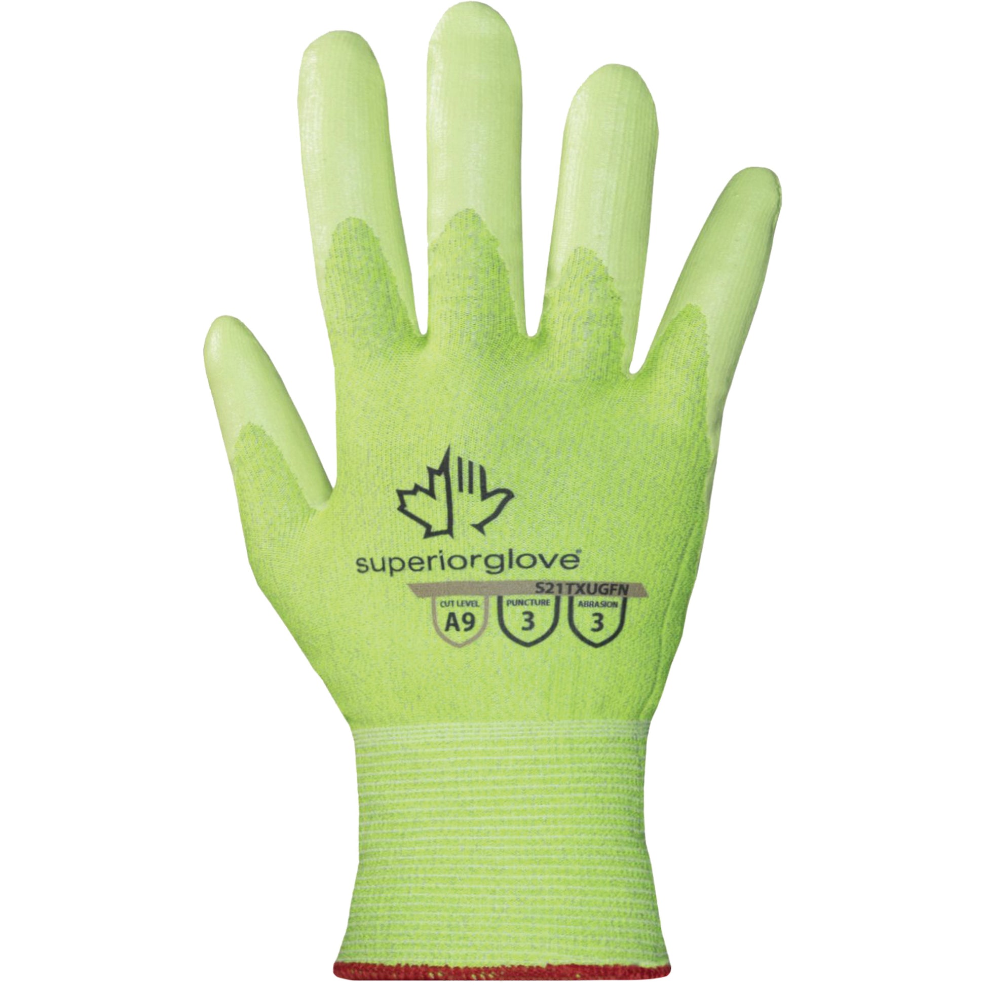 Superior Glove Works Ltd. S21TXUGFN High-Visibility Cut-Resistant Gloves, Size 2X-Large/11, 21 Gauge, Nitrile Coated, TenActiv™ Shell, ASTM ANSI Level A9