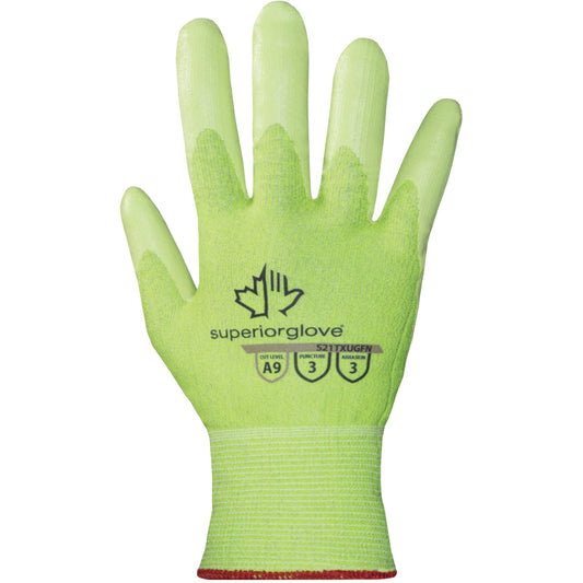 Superior Glove Works Ltd. S21TXUGFN High-Visibility Cut-Resistant Gloves, Size 2X-Large/11, 21 Gauge, Nitrile Coated, TenActiv™ Shell, ASTM ANSI Level A9