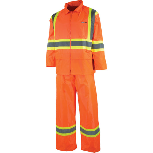 10/4-Job Sealed Rain Suit, Nylon/PVC, 2X-Large, High Visibility Orange