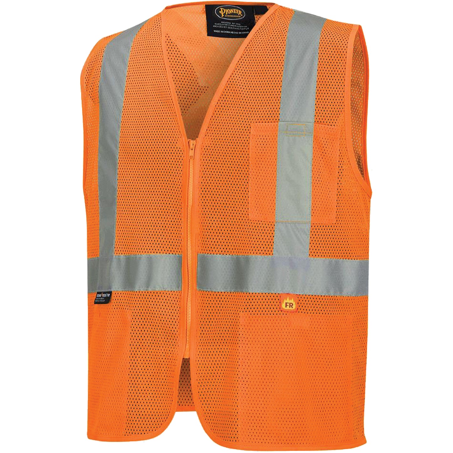 Pioneer 6943 Flame-Resistant Mesh Safety Vest, High Visibility Orange, Large, Polyester
