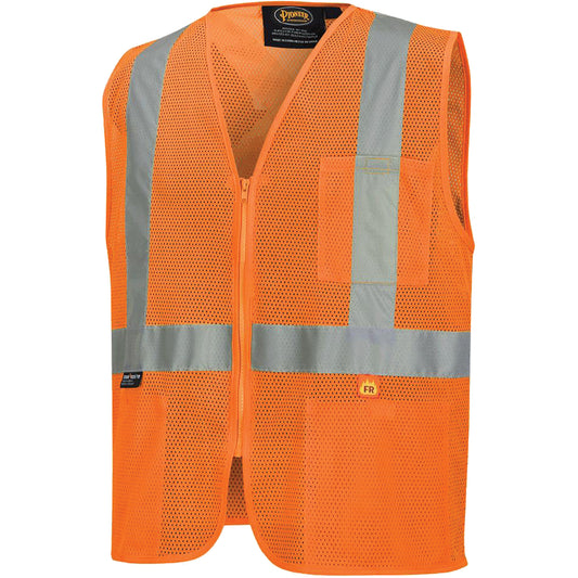 Pioneer 6943 Flame-Resistant Mesh Safety Vest, High Visibility Orange, Large, Polyester