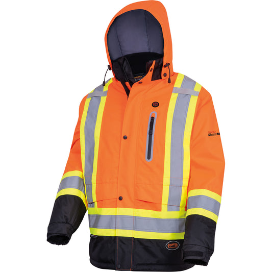 Pioneer 5407 Waterproof Insulated Heated Safety Jacket, Men's, Medium, High-Visibility Orange