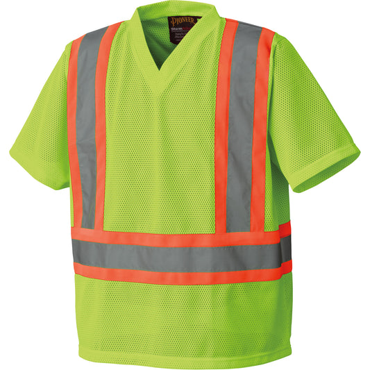 Pioneer 5993P Mesh Safety T-Shirt, Polyester, X-Large, High Visibility Lime-Yellow