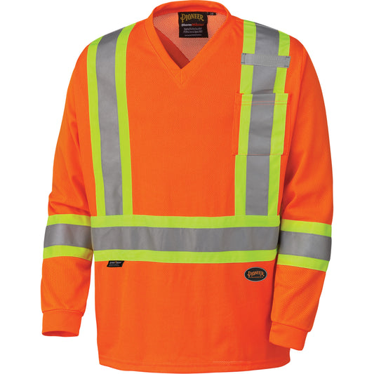 Pioneer 6984 Traffic Micro Mesh Long-Sleeved Safety Shirt, 5X-Large, High Visibility Orange