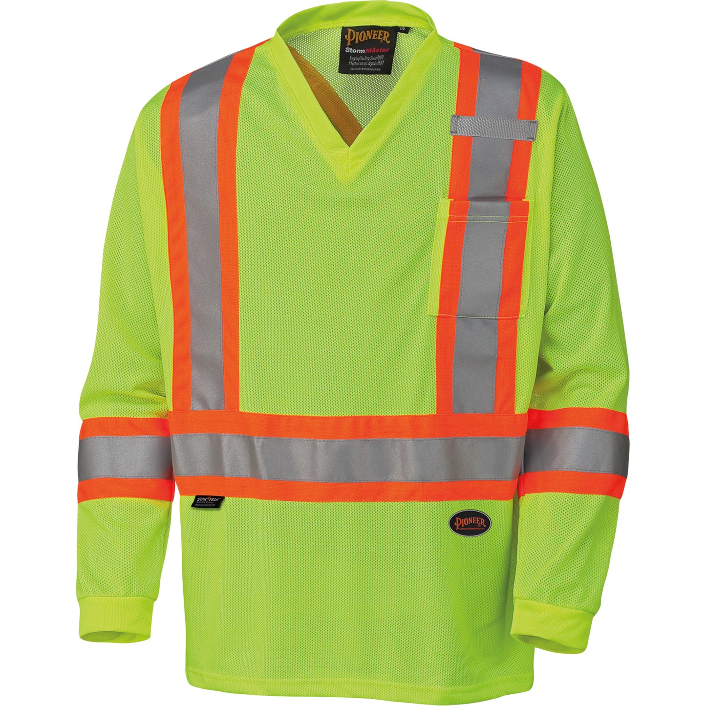 Pioneer 6985 Traffic Micro Mesh Long-Sleeved Safety Shirt, Medium, High Visibility Lime-Yellow