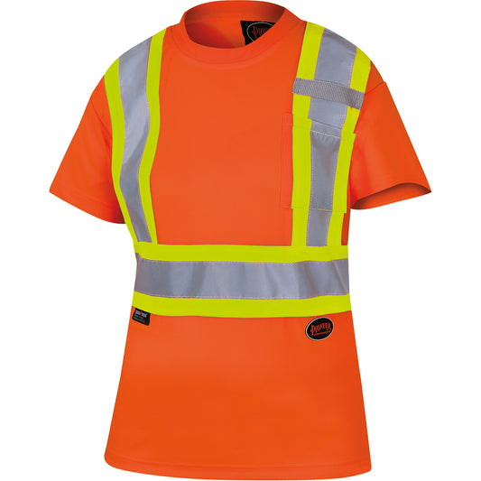 Pioneer 6948 Women's Bird's-Eye Safety T-Shirt, Polyester, Small, High Visibility Orange