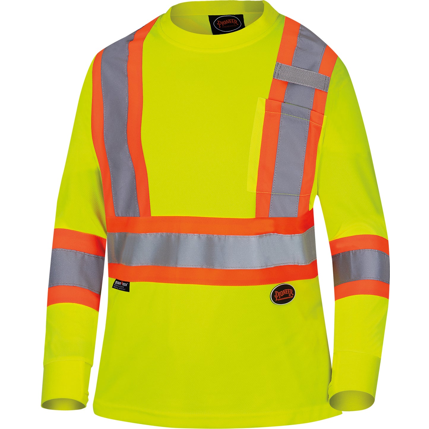 Pioneer 6969 Women's Bird's-Eye Long-Sleeved Safety Shirt, Polyester, 4X-Large, High Visibility Lime-Yellow