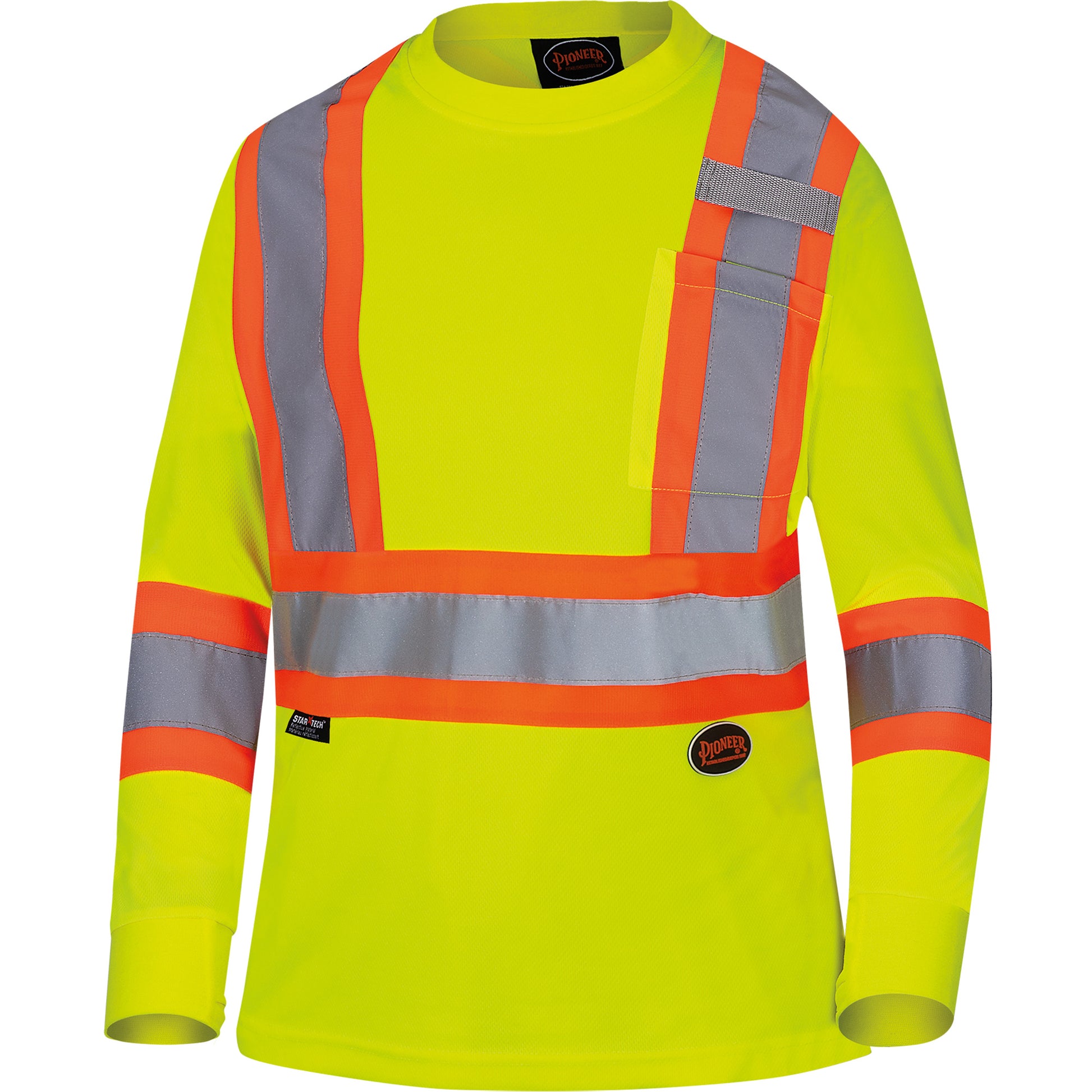 Pioneer 6969 Women's Bird's-Eye Long-Sleeved Safety Shirt, Polyester, 4X-Large, High Visibility Lime-Yellow