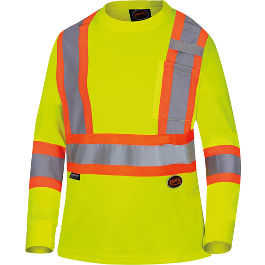 Pioneer 6969 Women's Bird's-Eye Long-Sleeved Safety Shirt, Polyester, 4X-Large, High Visibility Lime-Yellow