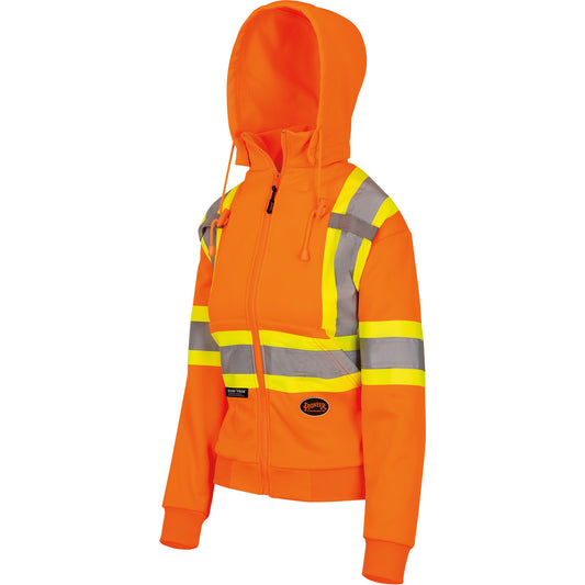 Pioneer 6924W Women's Fleece Hoodie with Zipper, Polyester, 3X-Large, High Visibility Orange