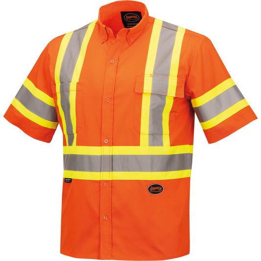 Pioneer 4442 Ultra Cool Short-Sleeved Safety Shirt, Cotton, 4X-Large, High Visibility Orange