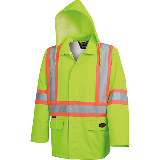 Pioneer 5628 The Rock  Waterproof Safety Jacket, Polyester/Polyurethane, High Visibility Lime-Yellow, 5X-Large