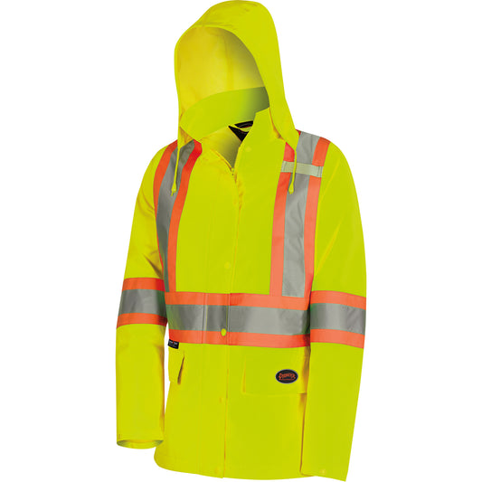 Pioneer 5628W The Rock Women's 300D  Quilted Safety Parka, Polyester/Polyurethane, High Visibility Lime-Yellow, X-Small