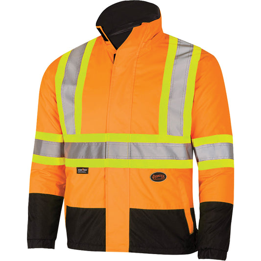 Pioneer 5770 Waterproof Reversible Safety Jacket, Polyester/Polyurethane, High Visibility Orange, 3X-Large
